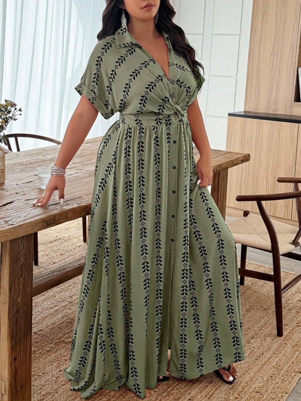 Multicolor Boho Women's Plus Size Geometric Random Print Print maxi Dress